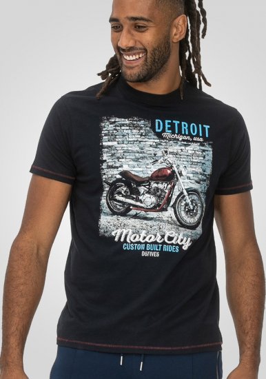 D555 Knowle Detroit Motor Bike Printed Crew Neck T-Shirt Navy - Herren-T-Shirts - Herren-T-Shirts in großen Größen
