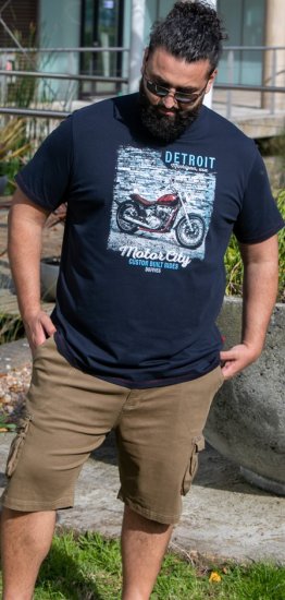 D555 Knowle Detroit Motor Bike Printed Crew Neck T-Shirt Navy - Herren-T-Shirts - Herren-T-Shirts in großen Größen