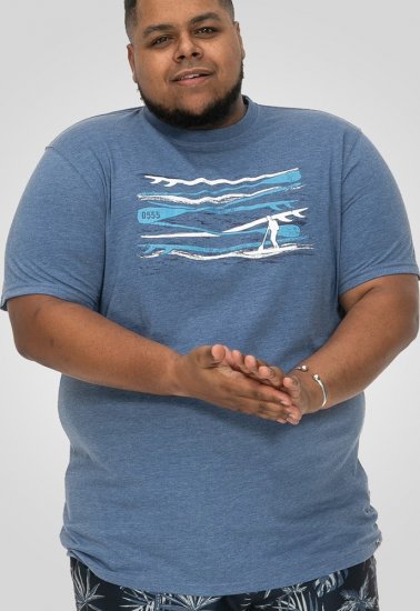 D555 Cardiff Surfer And Waves Printed Crew Neck T-shirt Denim Marl - Herren-T-Shirts - Herren-T-Shirts in großen Größen