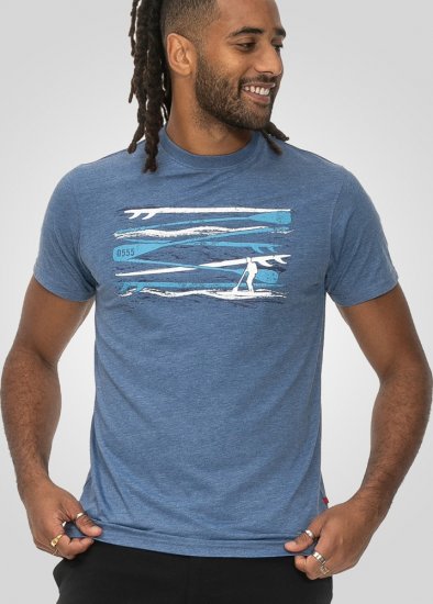 D555 Cardiff Surfer And Waves Printed Crew Neck T-shirt Denim Marl - Herren-T-Shirts - Herren-T-Shirts in großen Größen