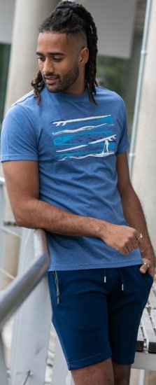 D555 Cardiff Surfer And Waves Printed Crew Neck T-shirt Denim Marl - Herren-T-Shirts - Herren-T-Shirts in großen Größen