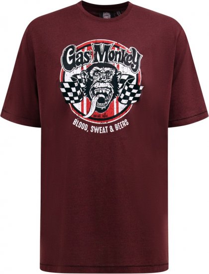 D555 Loughborough Official Gas Monkey Crew Neck T-Shirt Burgundy Black Twist - Herren-T-Shirts - Herren-T-Shirts in großen Größen