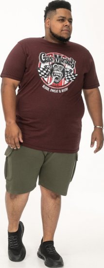 D555 Loughborough Official Gas Monkey Crew Neck T-Shirt Burgundy Black Twist - Herren-T-Shirts - Herren-T-Shirts in großen Größen