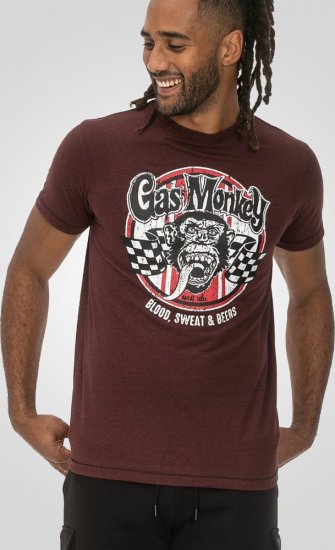 D555 Loughborough Official Gas Monkey Crew Neck T-Shirt Burgundy Black Twist - Herren-T-Shirts - Herren-T-Shirts in großen Größen