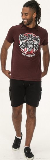 D555 Loughborough Official Gas Monkey Crew Neck T-Shirt Burgundy Black Twist - Herren-T-Shirts - Herren-T-Shirts in großen Größen