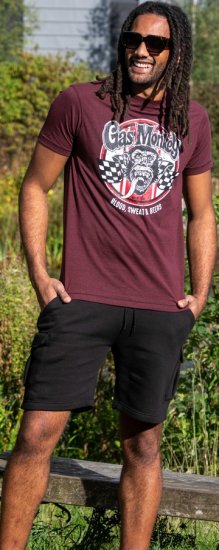 D555 Loughborough Official Gas Monkey Crew Neck T-Shirt Burgundy Black Twist - Herren-T-Shirts - Herren-T-Shirts in großen Größen