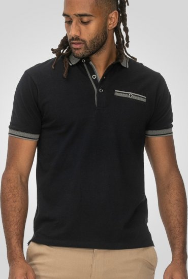 D555 Ilkeston Jacquard Collar & Cuff Short Sleeve Pique Polo Navy - Polo-shirts für herren - Polo-Shirts für Herren in großen Größen