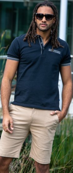 D555 Ilkeston Jacquard Collar & Cuff Short Sleeve Pique Polo Navy - Polo-shirts für herren - Polo-Shirts für Herren in großen Größen