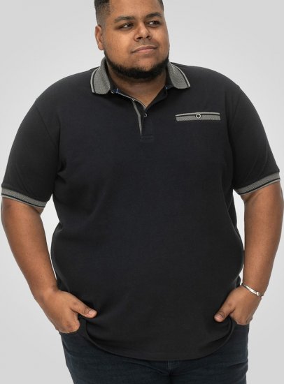 D555 Ilkeston Jacquard Collar & Cuff Short Sleeve Pique Polo Navy - Polo-shirts für herren - Polo-Shirts für Herren in großen Größen