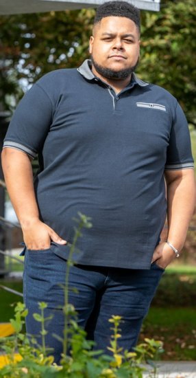 D555 Ilkeston Jacquard Collar & Cuff Short Sleeve Pique Polo Navy - Polo-shirts für herren - Polo-Shirts für Herren in großen Größen