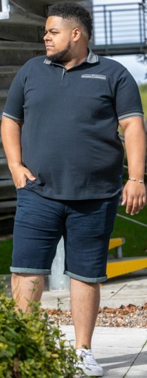 D555 Ilkeston Jacquard Collar & Cuff Short Sleeve Pique Polo Navy - Polo-shirts für herren - Polo-Shirts für Herren in großen Größen