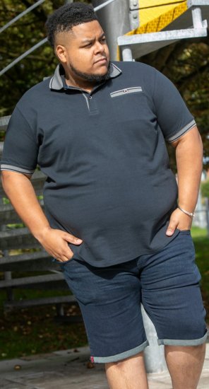 D555 Ilkeston Jacquard Collar & Cuff Short Sleeve Pique Polo Navy - Polo-shirts für herren - Polo-Shirts für Herren in großen Größen