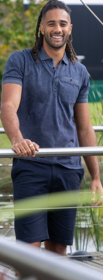 D555 Uttoxeter AOP Leaf Print Short Sleeve Polo Denim - Polo-shirts für herren - Polo-Shirts für Herren in großen Größen