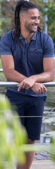 D555 Uttoxeter AOP Leaf Print Short Sleeve Polo Denim - Polo-shirts für herren - Polo-Shirts für Herren in großen Größen