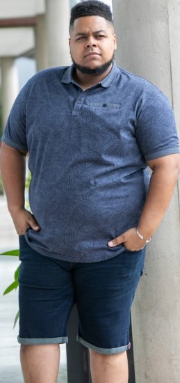 D555 Uttoxeter AOP Leaf Print Short Sleeve Polo Denim - Polo-shirts für herren - Polo-Shirts für Herren in großen Größen