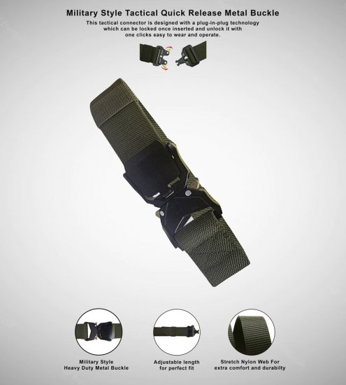 D555 Dale Tactical Stretch Webbing Belt with Heavy Duty Quick Release Buckle Khaki - Lange gürtel - Lange Gürtel für Männer