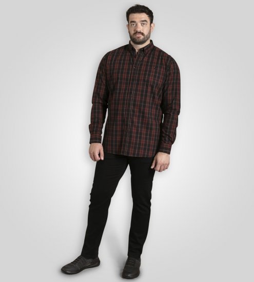 D555 Horsham Long Sleeve Shirt with Chest Pocket Burgundy/Black Check - Herrenhemden - Herrenhemden in großen Größen