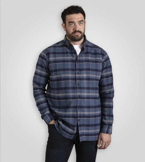 D555 Shrewsbury Long Sleeve with Chest Pocket Blue/Navy Check - Herrenhemden - Herrenhemden in großen Größen