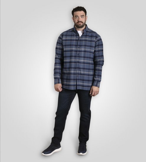 D555 Shrewsbury Long Sleeve with Chest Pocket Blue/Navy Check - Herrenhemden - Herrenhemden in großen Größen