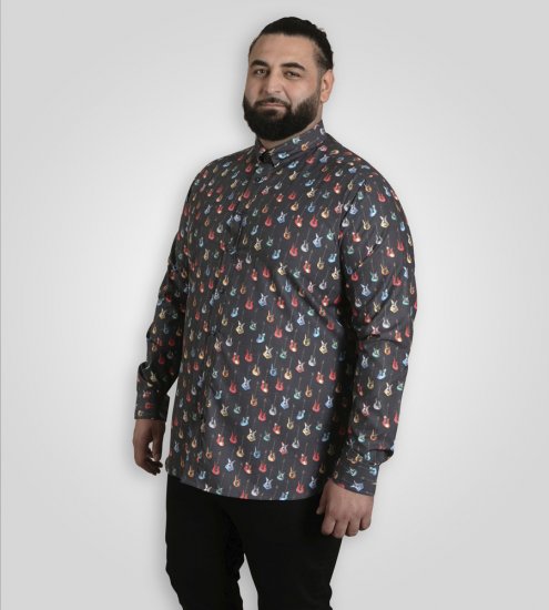 D555 Wakefield Long Sleeve AOP Guitar Printed Shirt Grey - Herrenhemden - Herrenhemden in großen Größen
