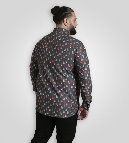 D555 Wakefield Long Sleeve AOP Guitar Printed Shirt Grey - Herrenhemden - Herrenhemden in großen Größen