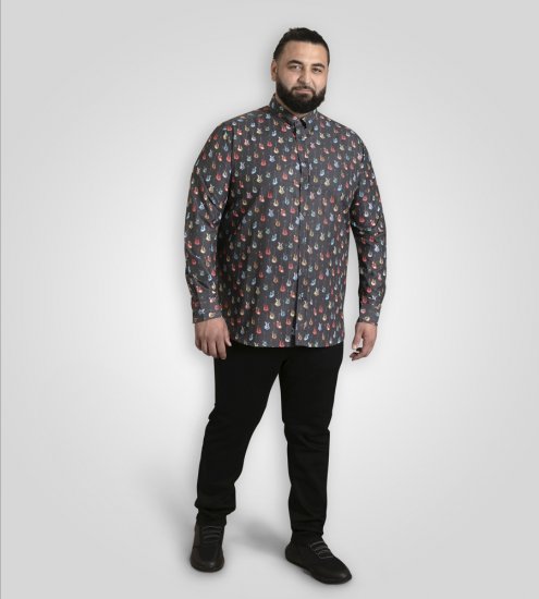 D555 Wakefield Long Sleeve AOP Guitar Printed Shirt Grey - Herrenhemden - Herrenhemden in großen Größen