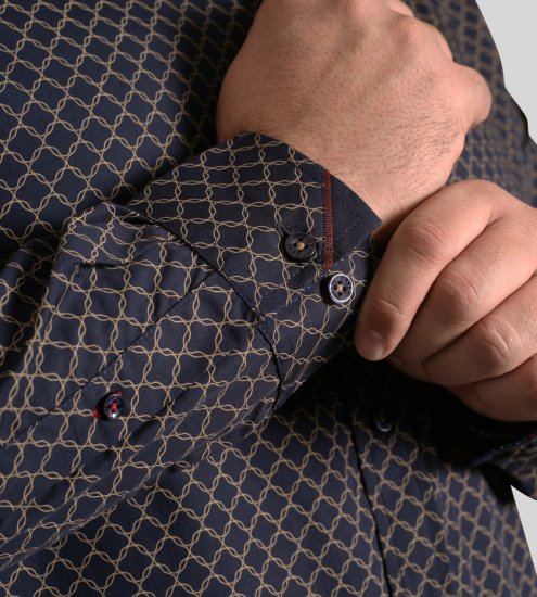 D555 Sheffield Long Sleeve AOP Micro Gold Shirt Navy - Herrenhemden - Herrenhemden in großen Größen