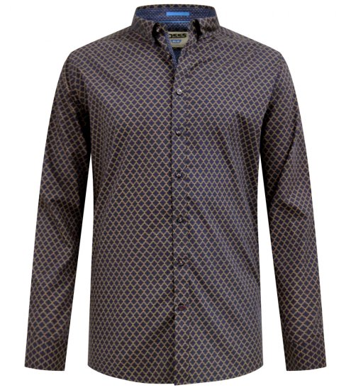 D555 Sheffield Long Sleeve AOP Micro Gold Shirt Navy - Herrenhemden - Herrenhemden in großen Größen