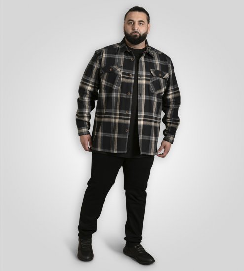 D555 Falkirk Long Sleeve Heavy Shacket Overshirt Black/Grey TALL SIZES - Herrenhemden - Herrenhemden in großen Größen