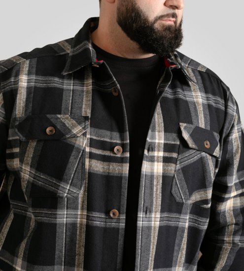 D555 Falkirk Long Sleeve Heavy Shacket Overshirt Black/Grey TALL SIZES - Herrenhemden - Herrenhemden in großen Größen