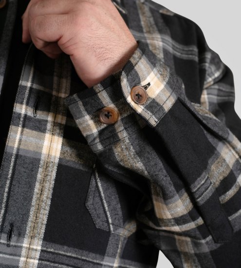D555 Falkirk Long Sleeve Heavy Shacket Overshirt Black/Grey TALL SIZES - Herrenhemden - Herrenhemden in großen Größen