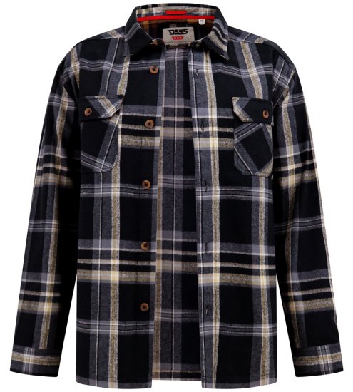 D555 Falkirk Long Sleeve Heavy Shacket Overshirt Black/Grey TALL SIZES - Herrenhemden - Herrenhemden in großen Größen