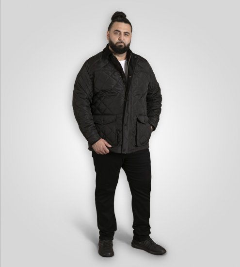 D555 Harborough Quilted Jacket with Corduroy Collar Black - Herren jacken - Herren Jacken in großen Größen