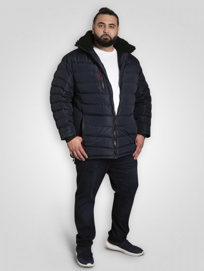 D555 Workington Gepolsterte Jacke mit Kapuze und Sherpafutter Marineblau - Herren jacken - Herren Jacken in großen Größen