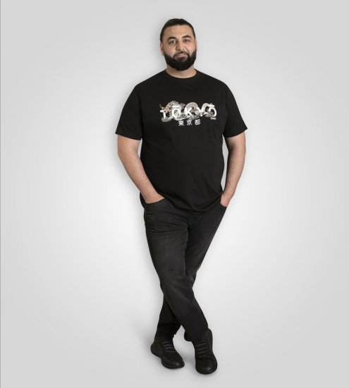 D555 Ginza Tokyo with Dragon Crew Neck T-shirt Black - Herren-T-Shirts - Herren-T-Shirts in großen Größen