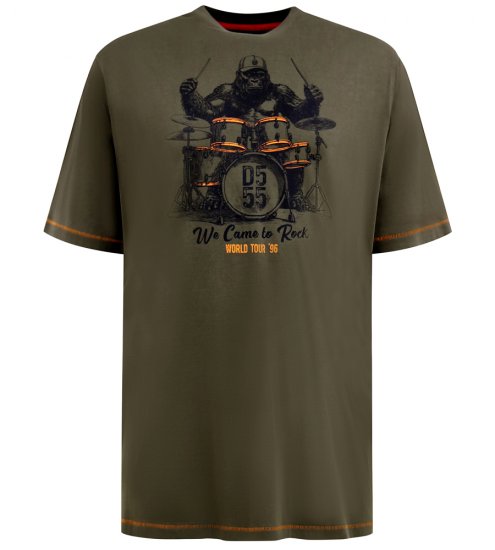 D555 Stockton Gorilla Playing Drums Crew Neck T-Shirt Khaki - Herren-T-Shirts - Herren-T-Shirts in großen Größen