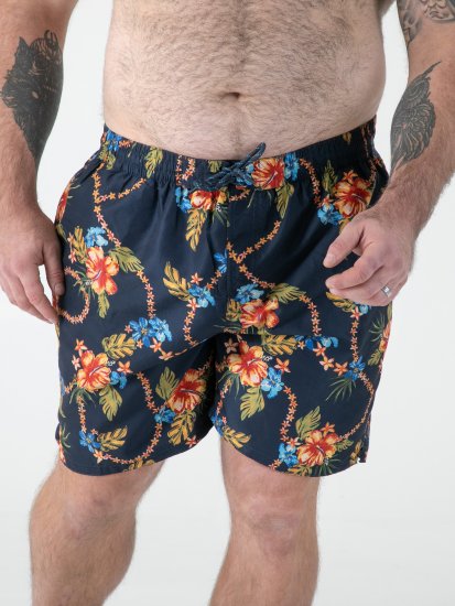 D555 Dawson AO Badeshorts mit Hawaii-Druck Marineblau - Herrenunterwäsche & bademode - Herrenunterwäsche & Bademode in großen Größen