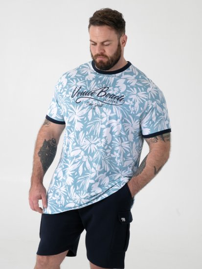 D555 Shoreham AO T-shirt mit Venice Beach Druck Blau - Herren-T-Shirts - Herren-T-Shirts in großen Größen