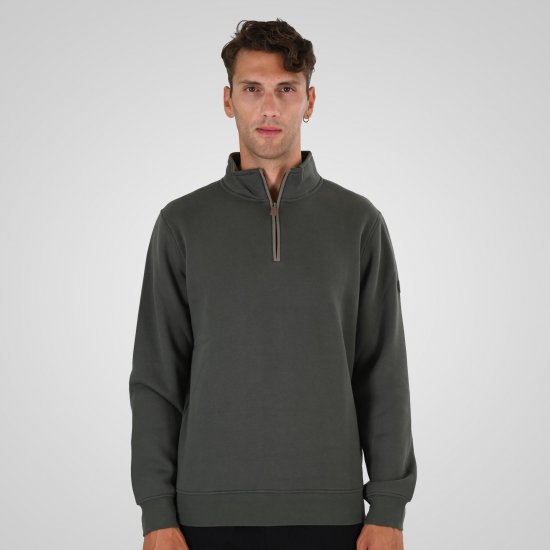 Double Outfitters MTOP-1163 Sweatshirt mit halbem Reißverschluss Khaki - Herren-sweater und -hoodies - Herren-Sweater und -Hoodies in großen Größen