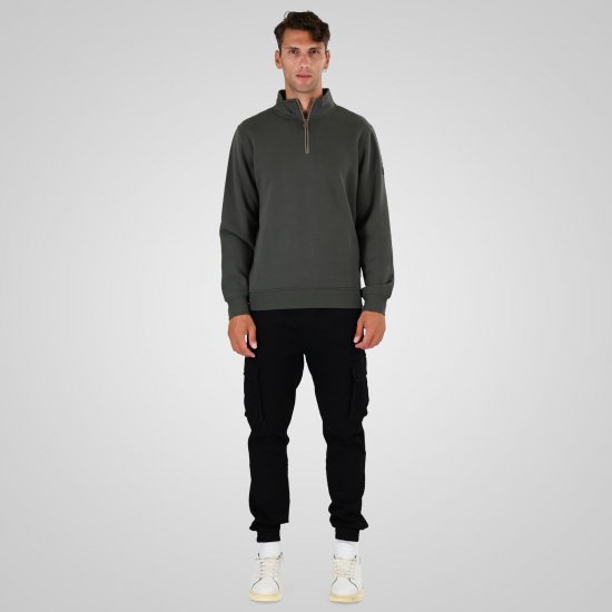 Double Outfitters MTOP-1163 Sweatshirt mit halbem Reißverschluss Khaki - Herren-sweater und -hoodies - Herren-Sweater und -Hoodies in großen Größen