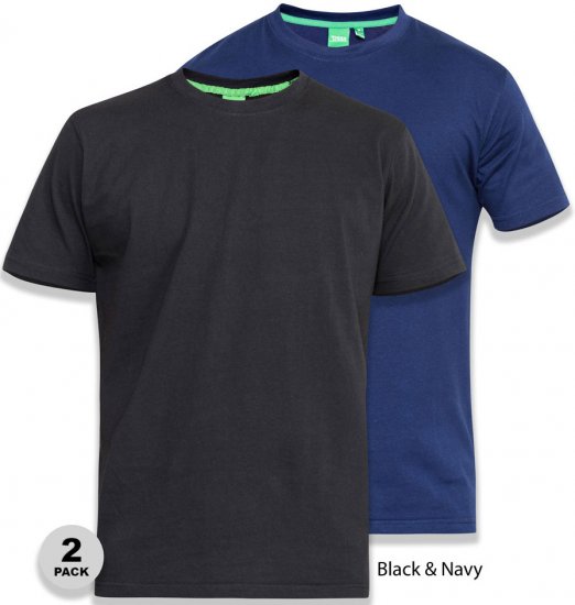 D555 Fenton 2-pack Black/Navy T-shirt - Herren-T-Shirts - Herren-T-Shirts in großen Größen