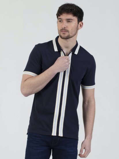 Mish Mash Belgrade Zip Through Polo Navy - Polo-shirts für herren - Polo-Shirts für Herren in großen Größen