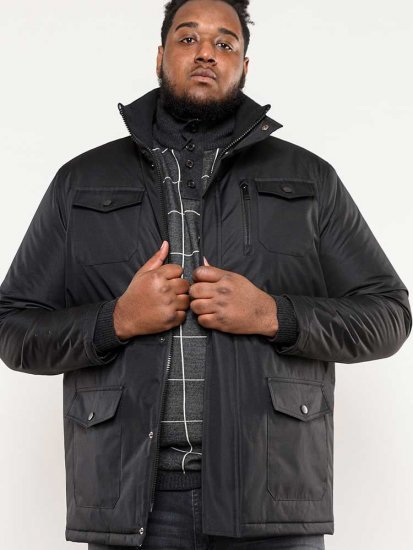 D555 Fargo Five Pocket Jacket With Ribbed Neck and Inner Quilting Black - Herren jacken - Herren Jacken in großen Größen
