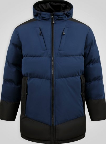 D555 Hank Ripstop Contrast Panelled Padded Hooded Jacket Navyblau - Herren jacken - Herren Jacken in großen Größen