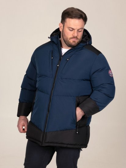 D555 Hank Ripstop Contrast Panelled Padded Hooded Jacket Navyblau - Herren jacken - Herren Jacken in großen Größen