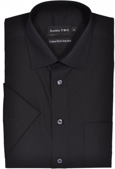 Double TWO Non-Iron Poplin Short Sleeve Black - Herrenhemden in großen Größen - Herrenhemden in großen Größen