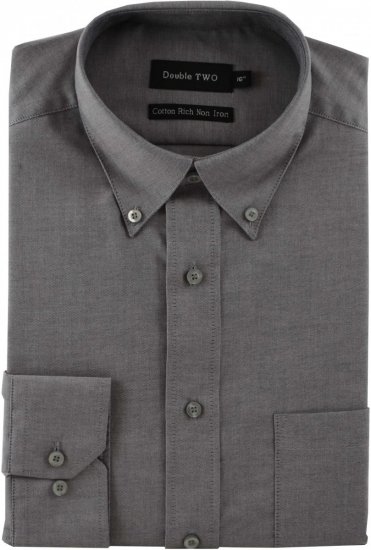 Double TWO Non-Iron Oxford Long Sleeve Grey - Herrenhemden in großen Größen - Herrenhemden in großen Größen