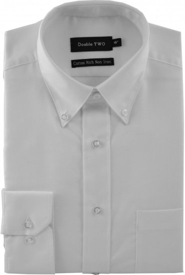 Double TWO Non-Iron Oxford Long Sleeve White - Herrenhemden in großen Größen - Herrenhemden in großen Größen