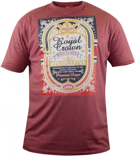 D555 Roderick Burgundy T-shirt - Herren-T-Shirts in großen Größen - Herren-T-Shirts in großen Größen