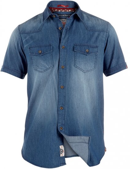 D555 Gilbert Short Sleeve Vintage Denim Shirt - Herrenhemden in großen Größen - Herrenhemden in großen Größen